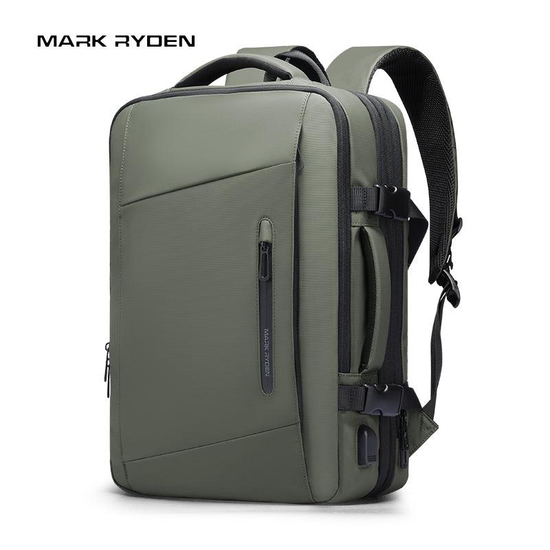 MarkRyden olive green expandable laptop backpack with anti-theft features