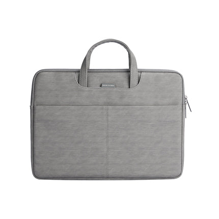 Gray business laptop bag with dual handles, front pocket, and zippered closure, suitable for 13.3-15.6 inch laptops by MARK RYDEN Global.